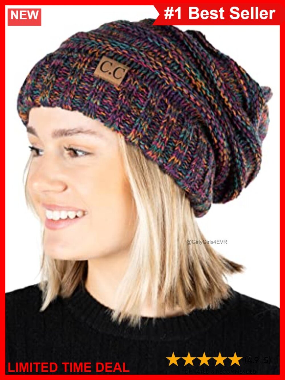 Slouchy Beanie Oversized Chunky Ribbed Knit Winter Hat Warm